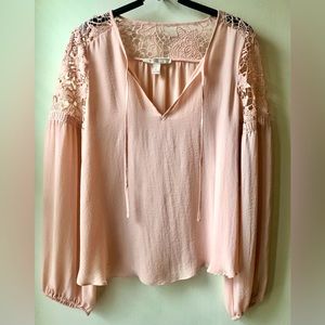 Forever 21 Bohemian Long Sleeve Pink Blouse